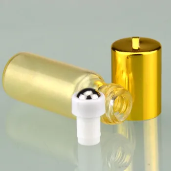 3 ml,5 ml Stiklo konstrukcija butelių Spalvinga Tuščias eterinio Aliejaus Butelis Aukso Dangtelius Su Virve Mini mėginio buteliukai Metalo Roller Ball