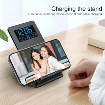 Mini Stalas LED Ekranas Elektroninis Laikrodis Su Amžiną Kalendorių，Telefono Turėtojas&Wireliee Įkroviklis Iphone 11 Pro XR 