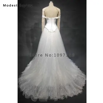Elegantiškas-Line Off Peties Nėrinių Vestuvių Suknelės 2018 Naują Atvykimo Oficialus Moterų Liemenė Ilgos Vestuvinės Suknelės vestido de noiva